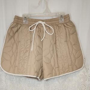 NEW Tan/Beige Quilted Women's Shorts Small Nylon Puffer Cozy